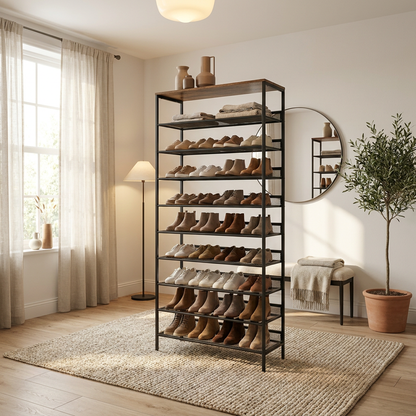 10 Tier Tall Shoe Rack - Free Standing Shoe Storage Organiser for 30 Pairs