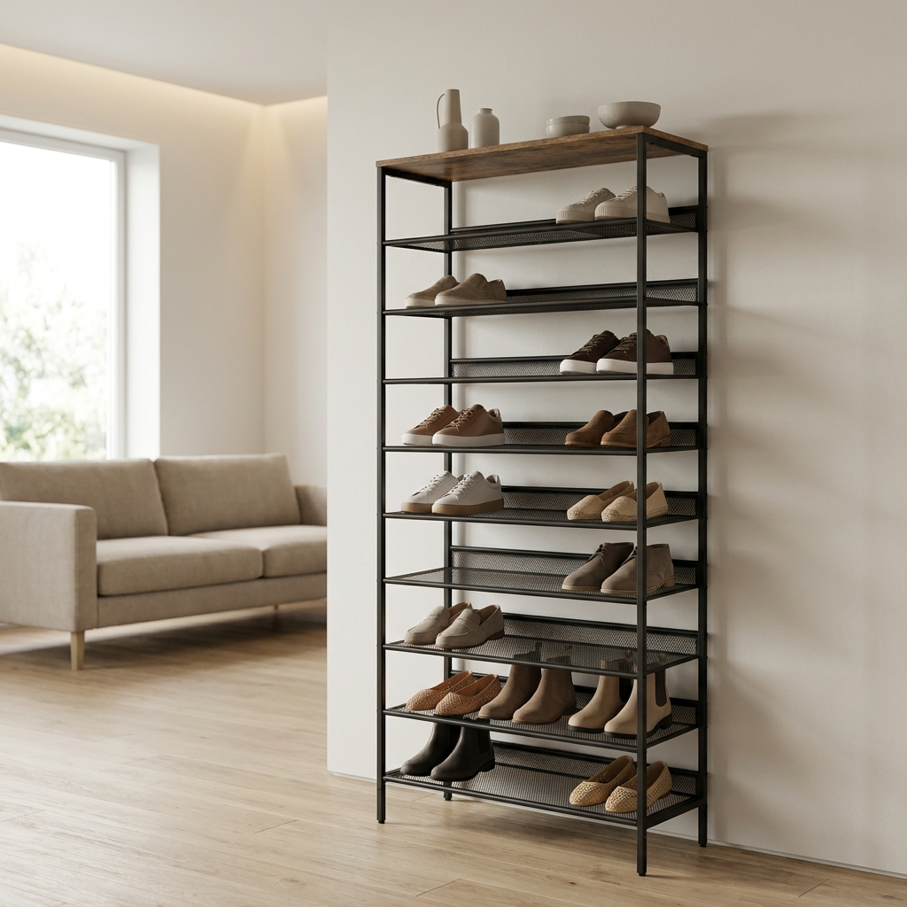 10 Tier Tall Shoe Rack - Free Standing Shoe Storage Organiser for 30 Pairs