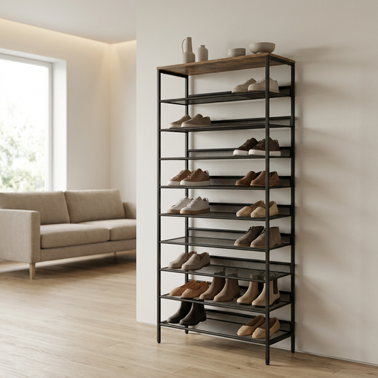 10 Tier Tall Shoe Rack - Free Standing Shoe Storage Organiser for 30 Pairs