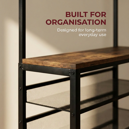 Hall Tree Coat Rack Stand with 5 Tier Shoe Bench - Hallway Entryway Shoe Storage Organiser