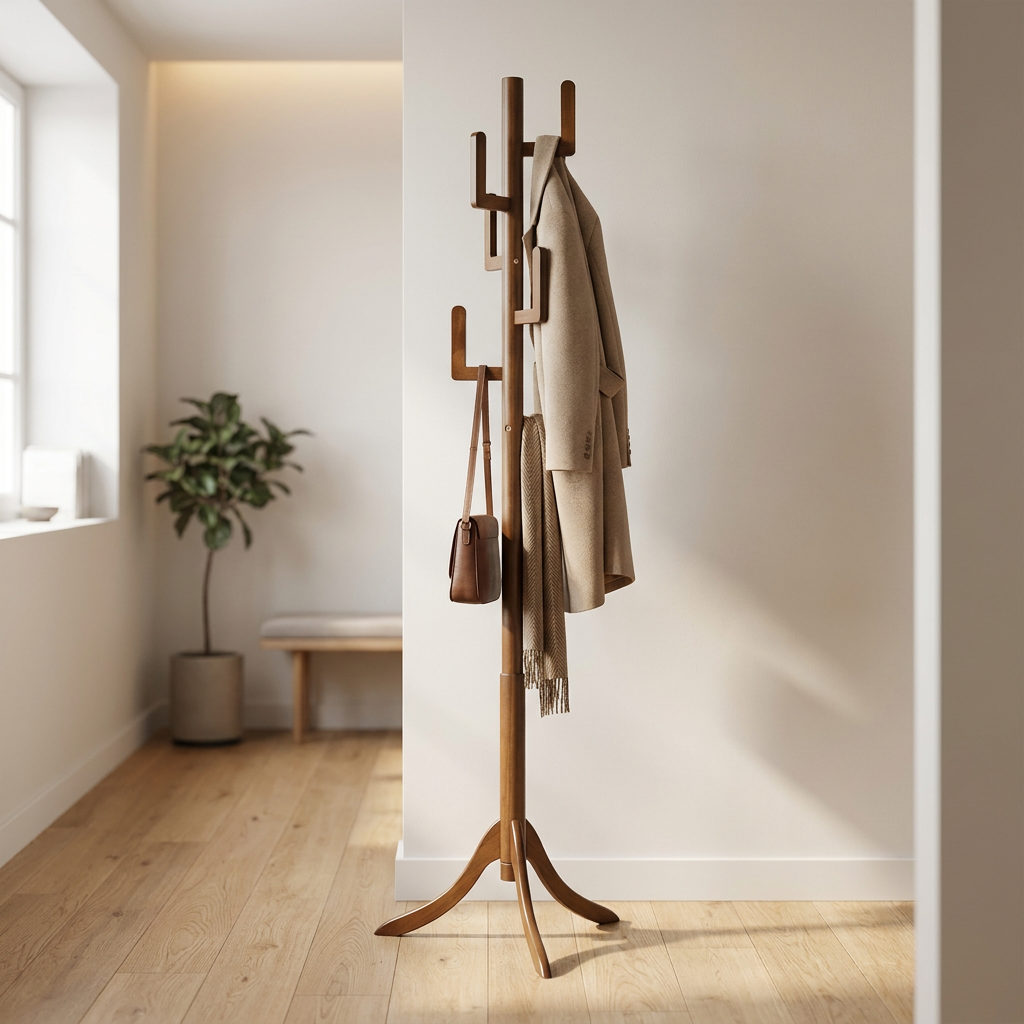 Wooden Coat Stand with 6 Hooks - Freestanding Hat & Coat Hanger Tree Rack