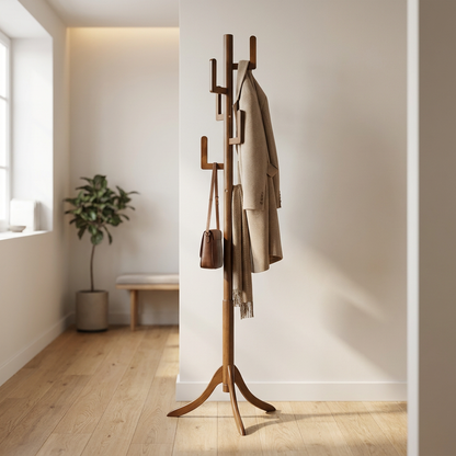 Wooden Coat Stand with 6 Hooks - Freestanding Hat & Coat Hanger Tree Rack