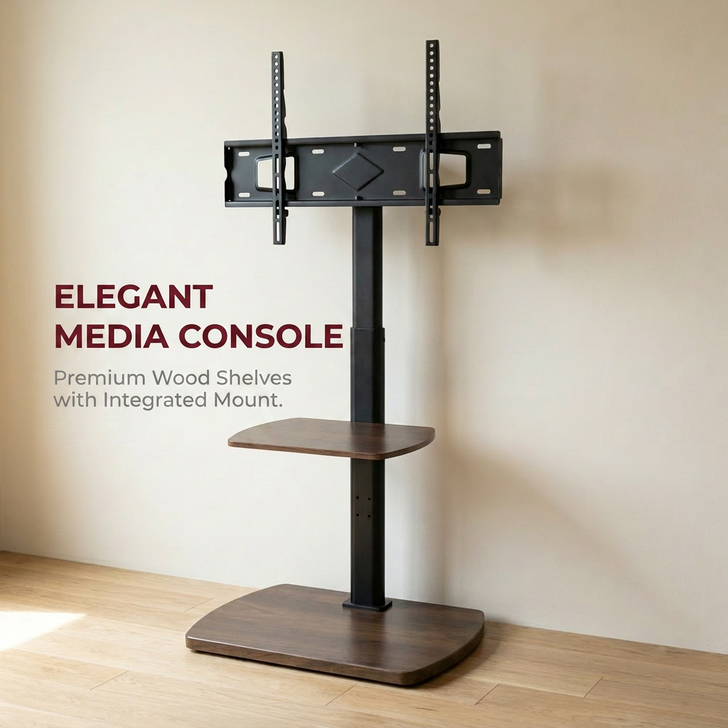 2 Tier Adjustable TV Media Floor Stand with 2 Shelves - Universal TV Mount 32-65 Inch