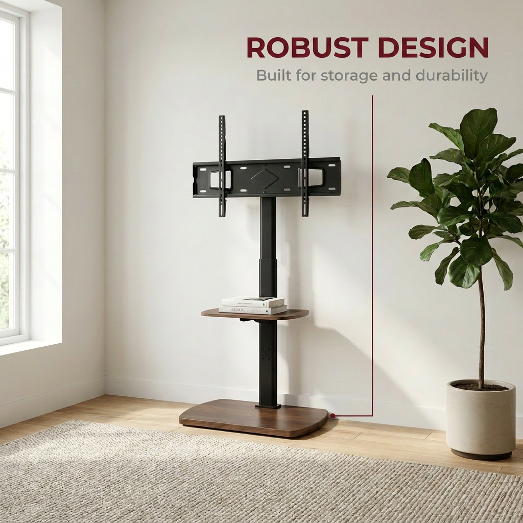 2 Tier Adjustable TV Media Floor Stand with 2 Shelves - Universal TV Mount 32-65 Inch