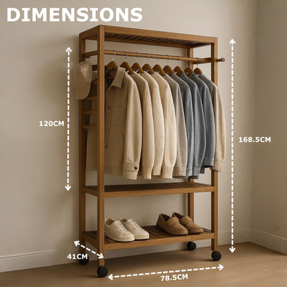 Bamboo 4-in-1 Open Wardrobe with Shoe Rack - Bedroom Clothes Storage Organiser