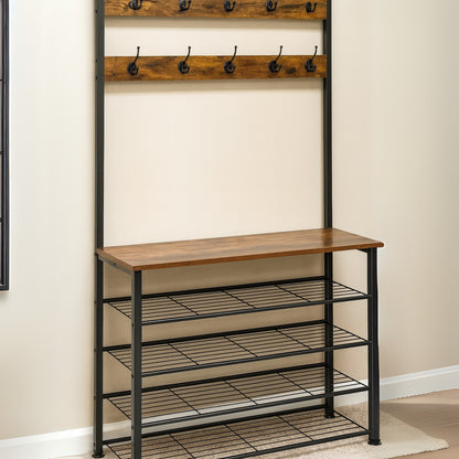Coat Rack Stand with 5 Tier Shoe Bench - Hallway Entryway Shoe Storage Organiser