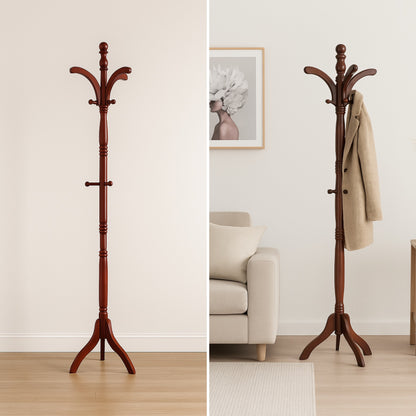 Wooden Coat Stand with 13 Hooks - Freestanding Hat & Coat Hanger Tree Rack