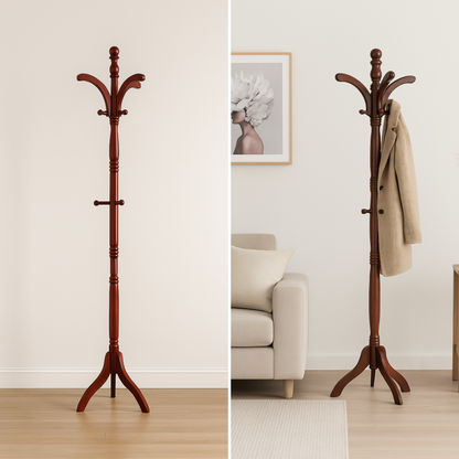 Wooden Coat Stand with 13 Hooks - Freestanding Hat & Coat Hanger Tree Rack