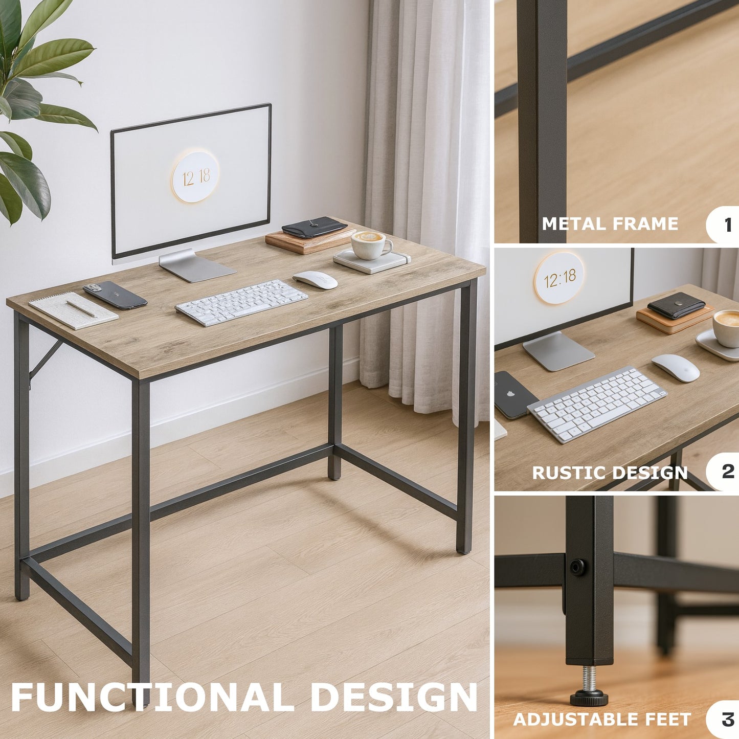 Industrial Large 120CM Computer Desk - Home Office Workstation Study Table Greige