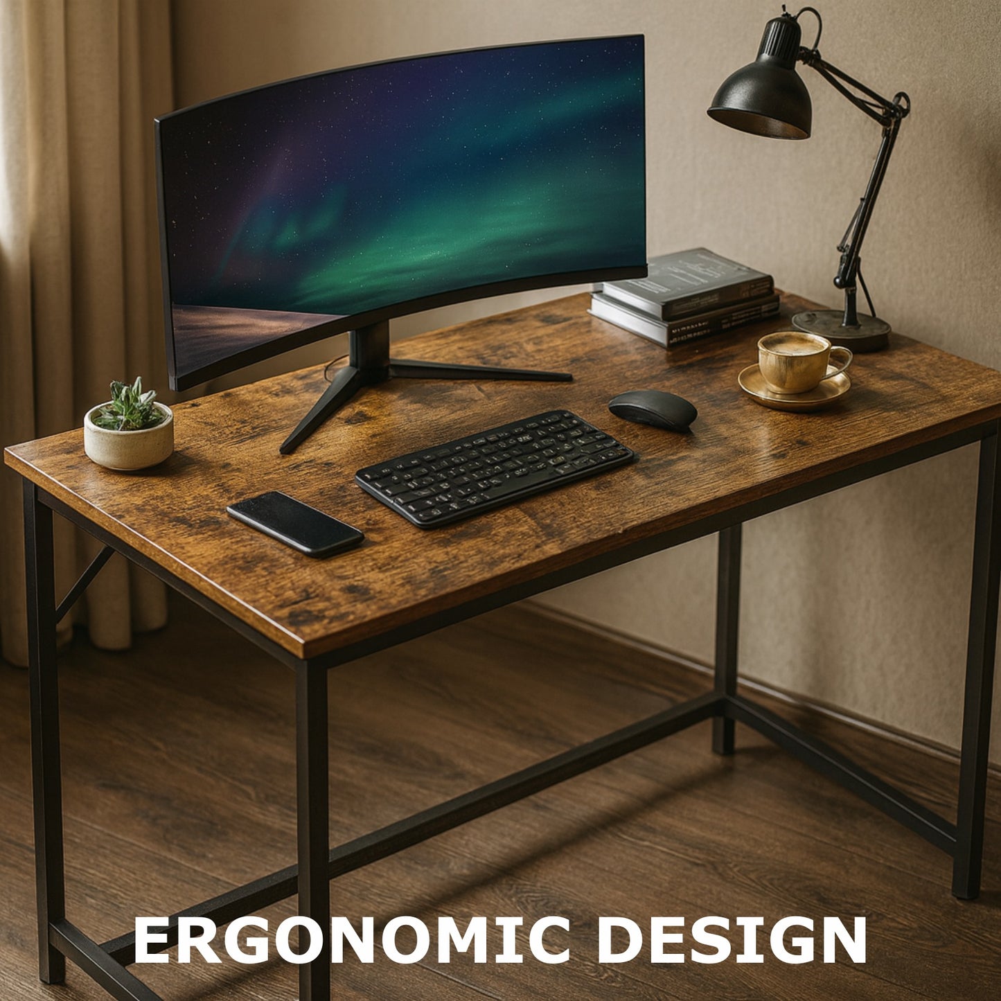 Industrial Large 120CM Computer Desk - Home Office Workstation Study Table Rustic
