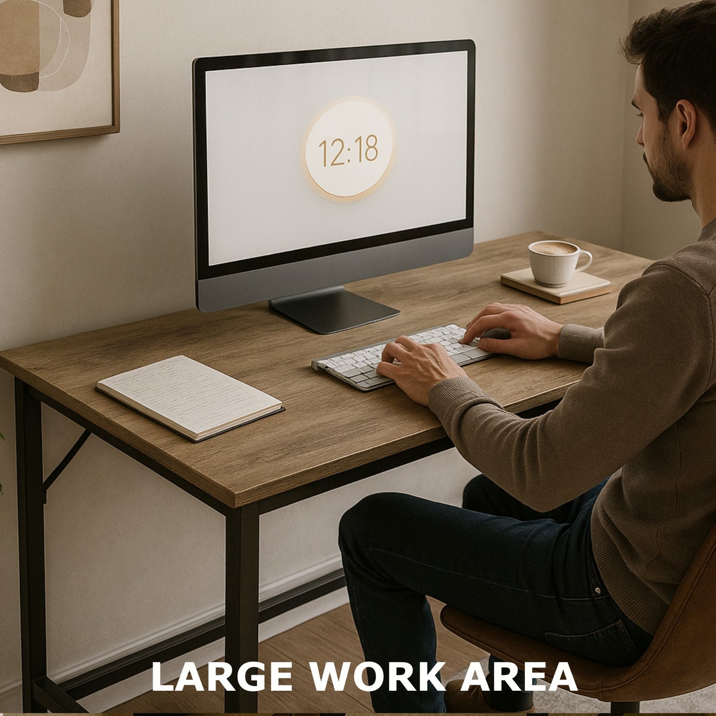 Industrial Large 120CM Computer Desk - Home Office Workstation Study Table Greige