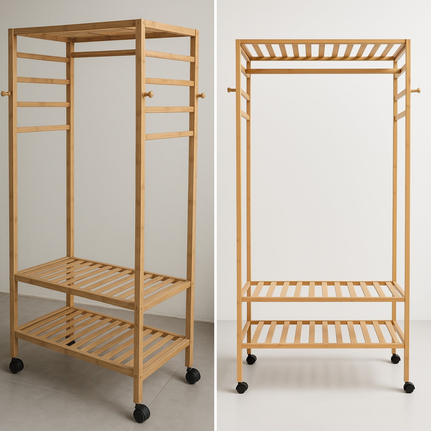Bamboo 4-in-1 Open Wardrobe with Shoe Rack - Bedroom Clothes Storage Organiser
