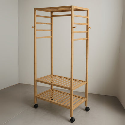 Bamboo 4-in-1 Open Wardrobe with Shoe Rack - Bedroom Clothes Storage Organiser