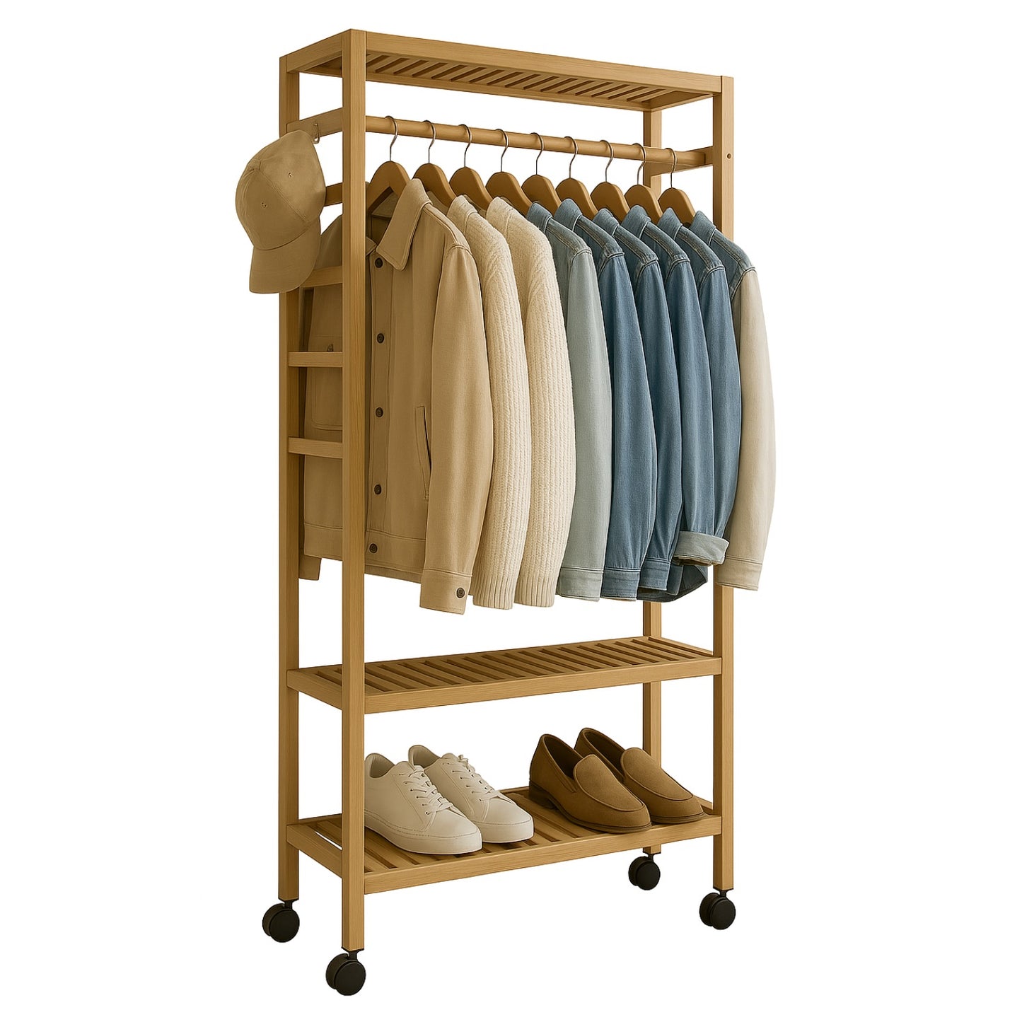 Bamboo 4-in-1 Open Wardrobe with Shoe Rack - Bedroom Clothes Storage Organiser