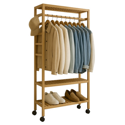 Bamboo 4-in-1 Open Wardrobe with Shoe Rack - Bedroom Clothes Storage Organiser