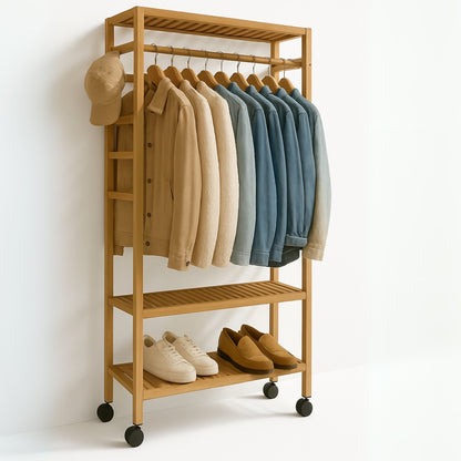 Bamboo 4-in-1 Open Wardrobe with Shoe Rack - Bedroom Clothes Storage Organiser