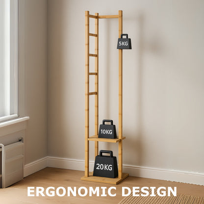 Narrow Bamboo Clothes Rail with 2 Shelves - Compact Garment Rack for Small Spaces