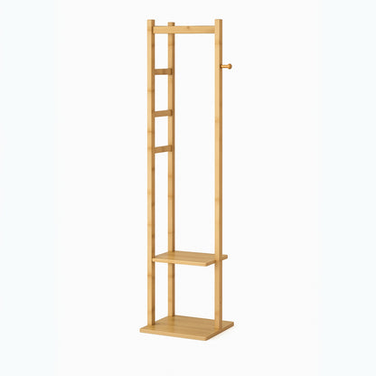 Narrow Bamboo Clothes Rail with 2 Shelves - Compact Garment Rack for Small Spaces