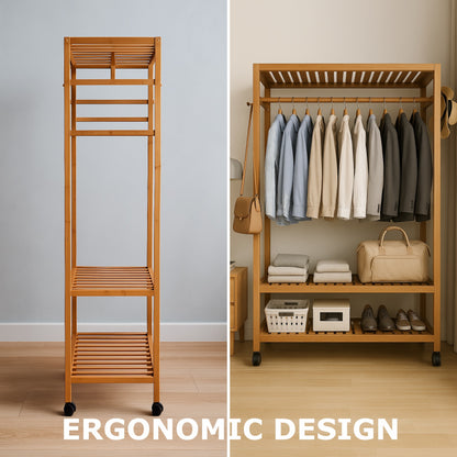 Bamboo 4-in-1 Open Wardrobe with Shoe Rack - Bedroom Clothes Storage Organiser