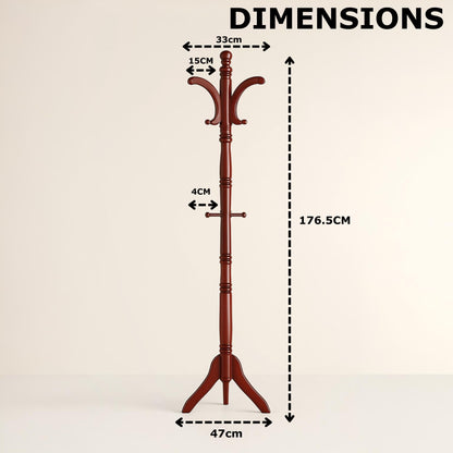 Wooden Coat Stand with 13 Hooks - Freestanding Hat & Coat Hanger Tree Rack