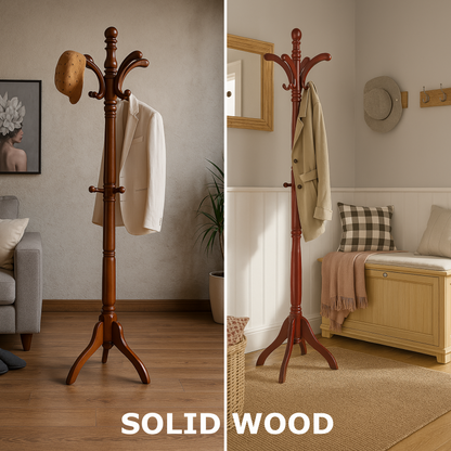 Wooden Coat Stand with 13 Hooks - Freestanding Hat & Coat Hanger Tree Rack