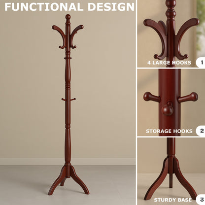 Wooden Coat Stand with 13 Hooks - Freestanding Hat & Coat Hanger Tree Rack