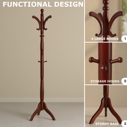 Wooden Coat Stand with 13 Hooks - Freestanding Hat & Coat Hanger Tree Rack