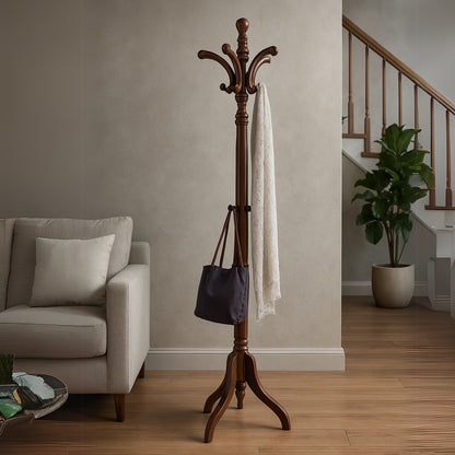 Wooden Coat Stand with 13 Hooks - Freestanding Hat & Coat Hanger Tree Rack